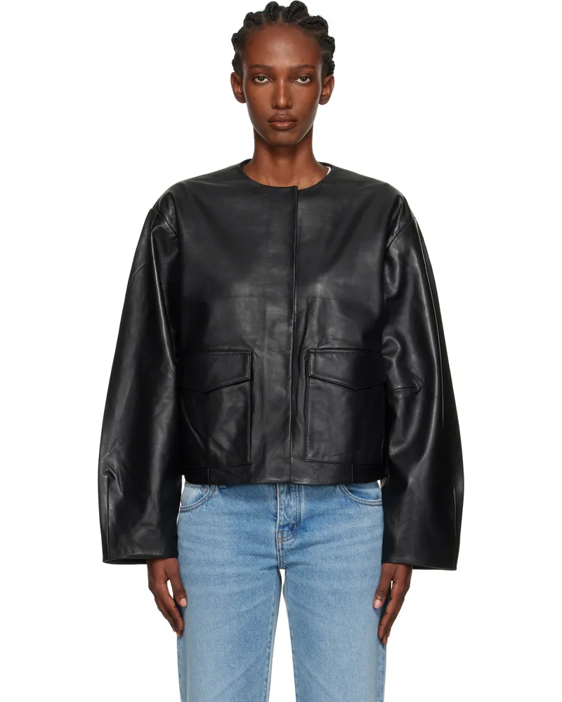St. Agni Black Utility Cocoon Leather Jacket Black
