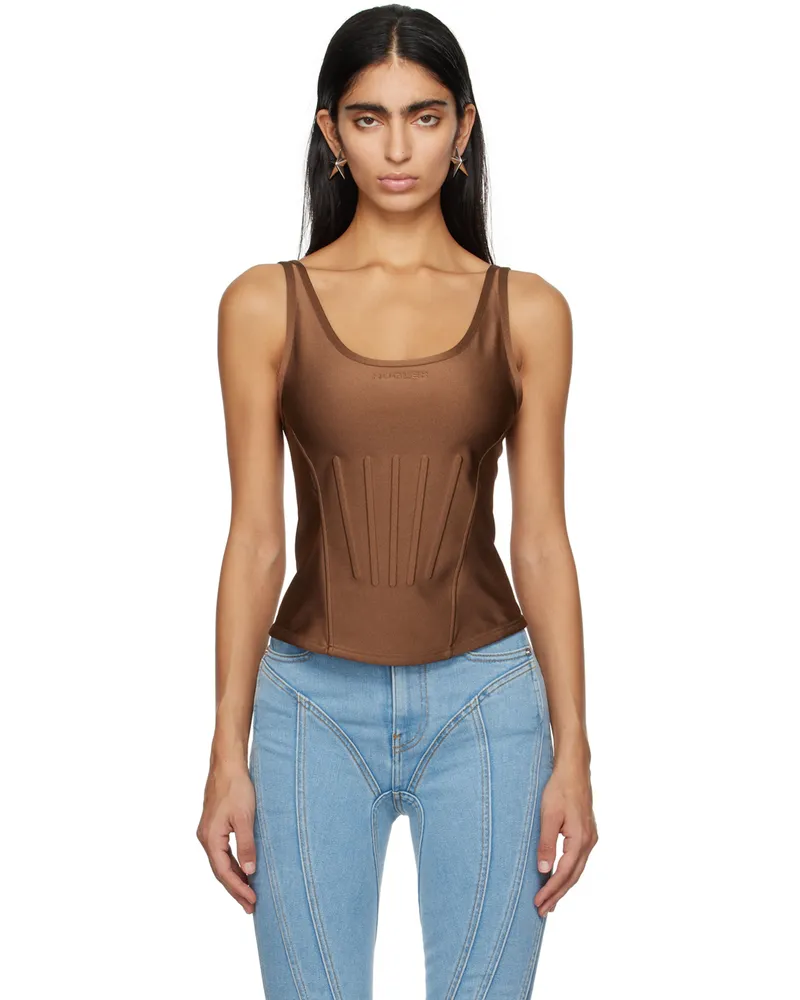 Thierry Mugler Brown Corseted Tank Top 3000