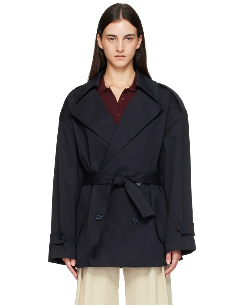 FRANKIE Shop Navy Zurich Oversized Short Trench Coat 312