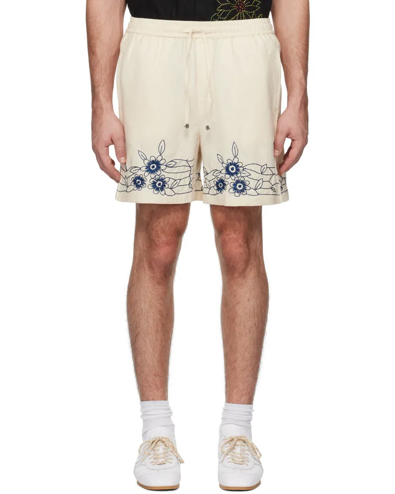 HARAGO Off-White Floral Embroidered Shorts Off-white