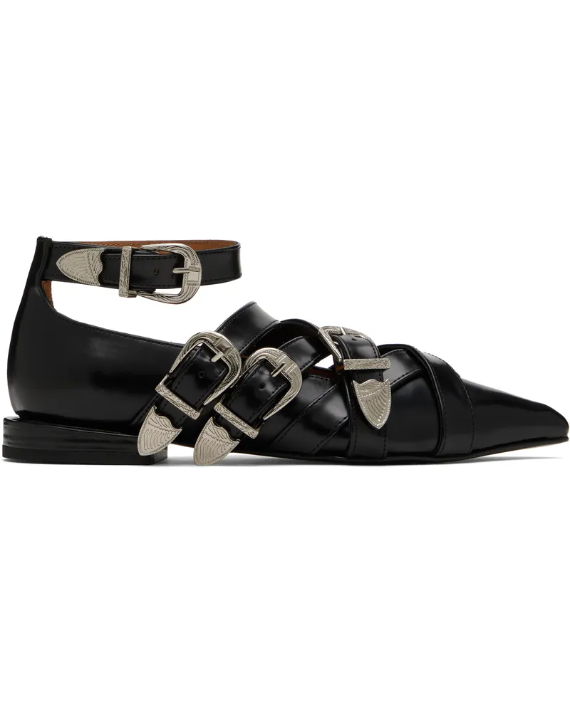 Toga Black Cross Strap Polido Ballerina Flats Aj926