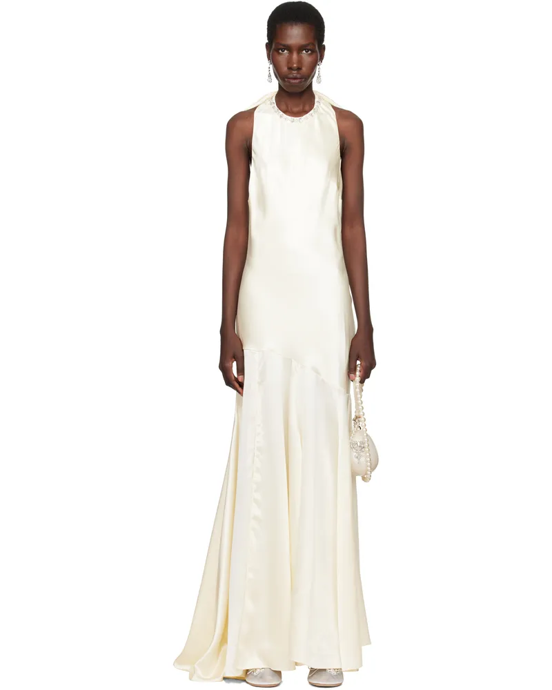 Simone Rocha SSENSE Exclusive Bridal Capsule Silk Satin Bow Maxi Dress Ivory