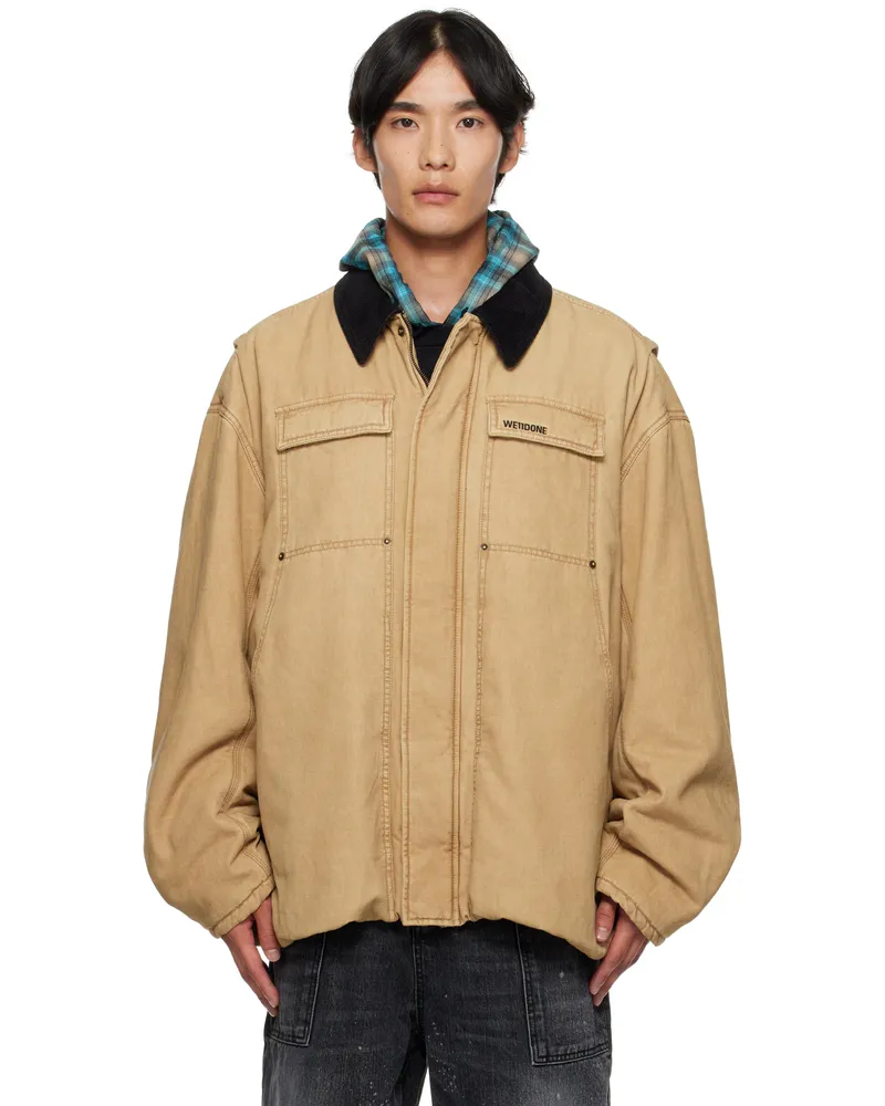 WE 11 DONE Beige Long Washed Work Jacket Beige