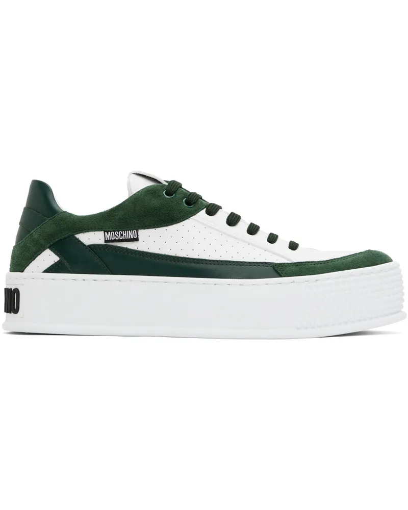 Moschino White & Green Bumps & Stripes Sneakers White