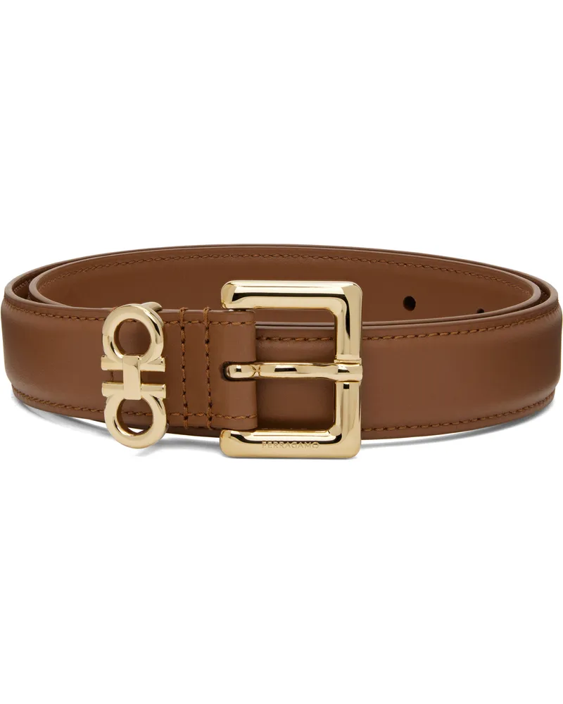 Ferragamo Tan Double Gancini Fixed Belt 003