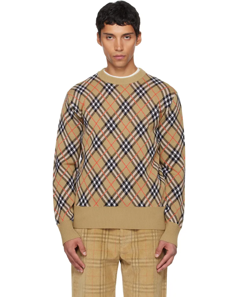 Burberry Beige Check Snowdon Reversible Down Jacket Sand