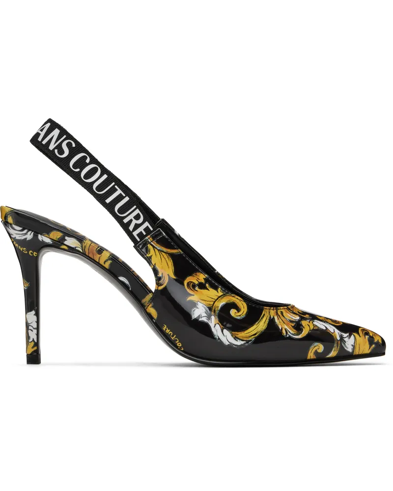 Versace Jeans Black Chain Couture Scarlett Slingback Heels Eg89