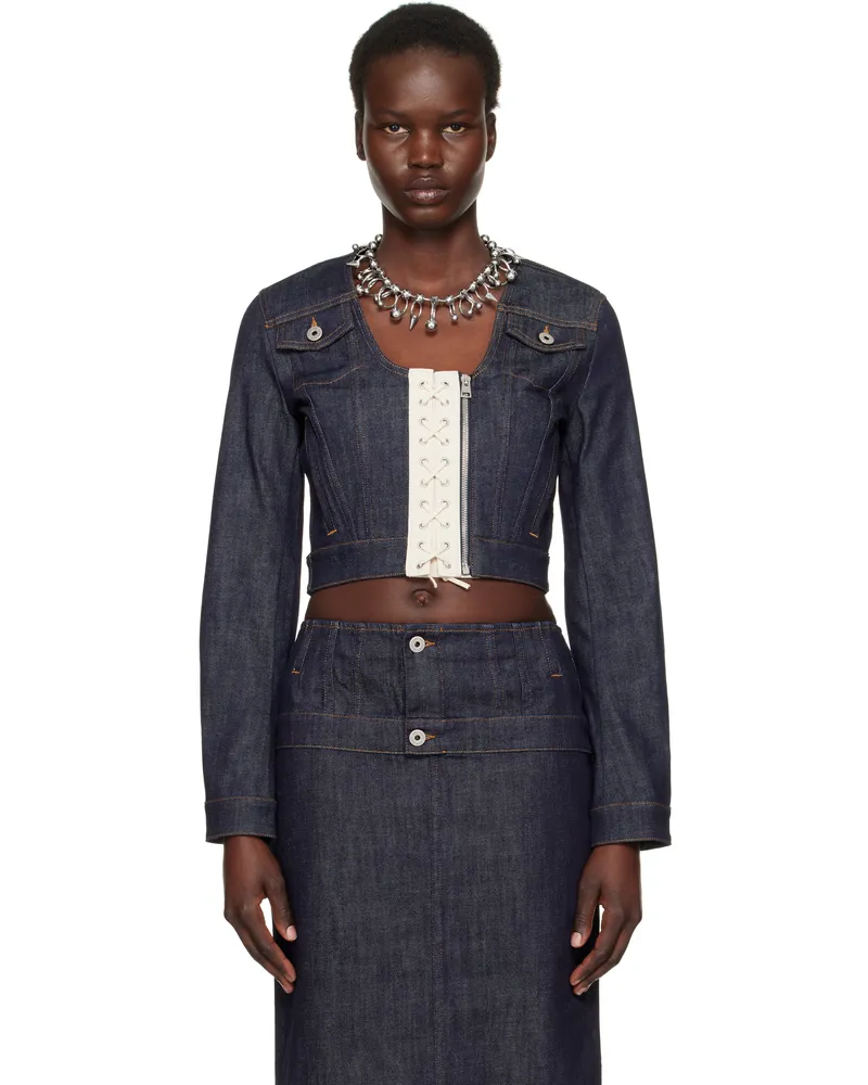 Jean Paul Gaultier Blue 'The Contrasting Lace-Up' Denim Jacket 5568