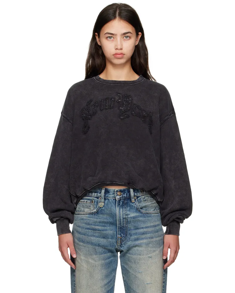 R13 Black 'New York' Balloon Crewneck Sweatshirt Washed