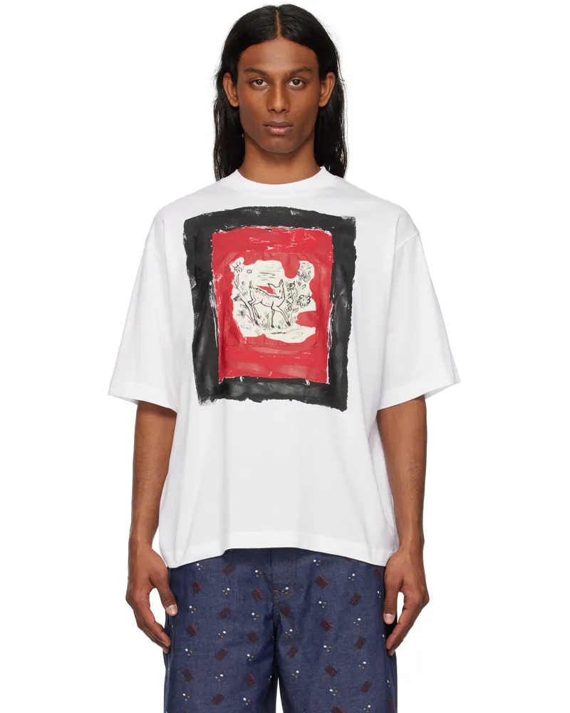 Marni White Fawn Print Cotton T-shirt 00w01