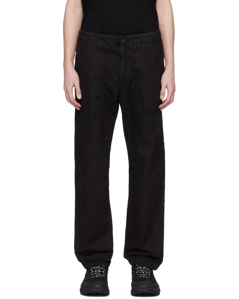 Stone Island Black Brushed Organic Cotton Canvas Old Effect Trousers V0129