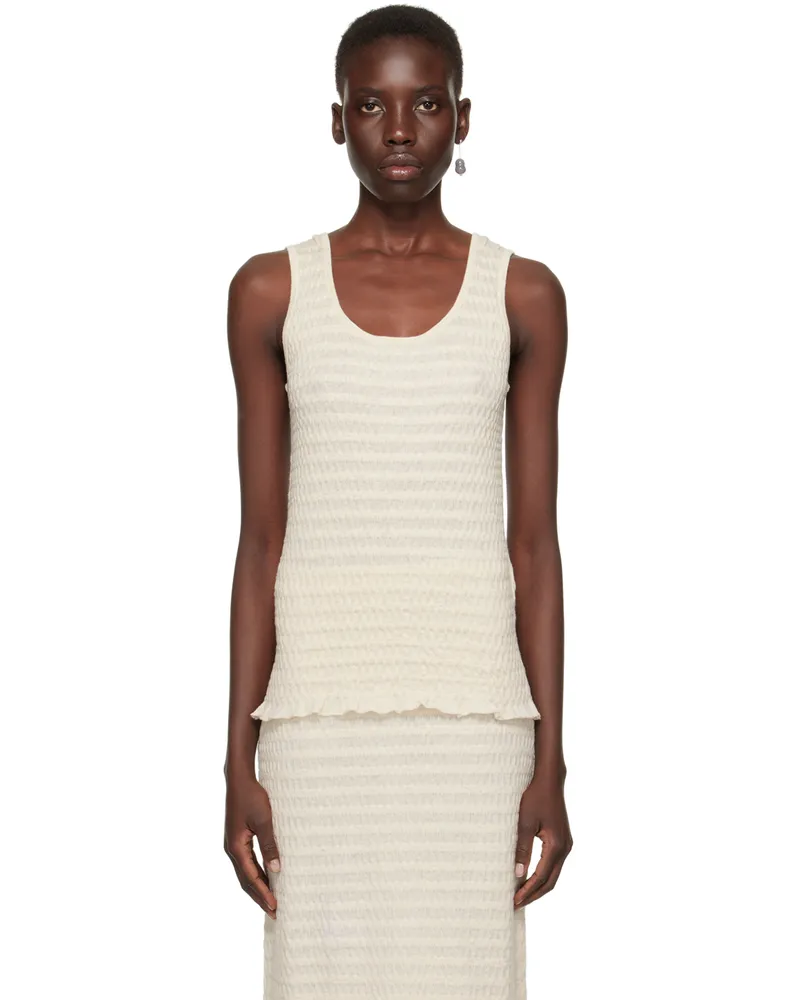 Lauren Manoogian Off-White Smocked Tank Top Hhessian