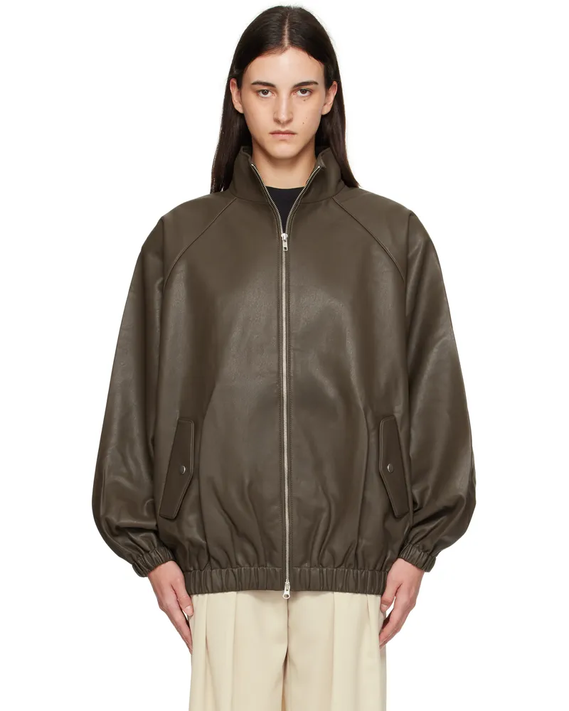 FRANKIE Shop Taupe Senta Faux-Leather Bomber Jacket 213