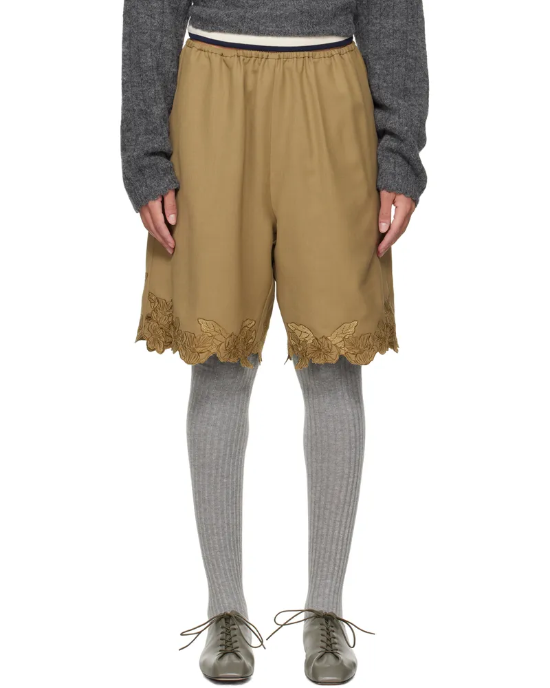 CORDERA Taupe Embroidered Bermuda Shorts Alondra