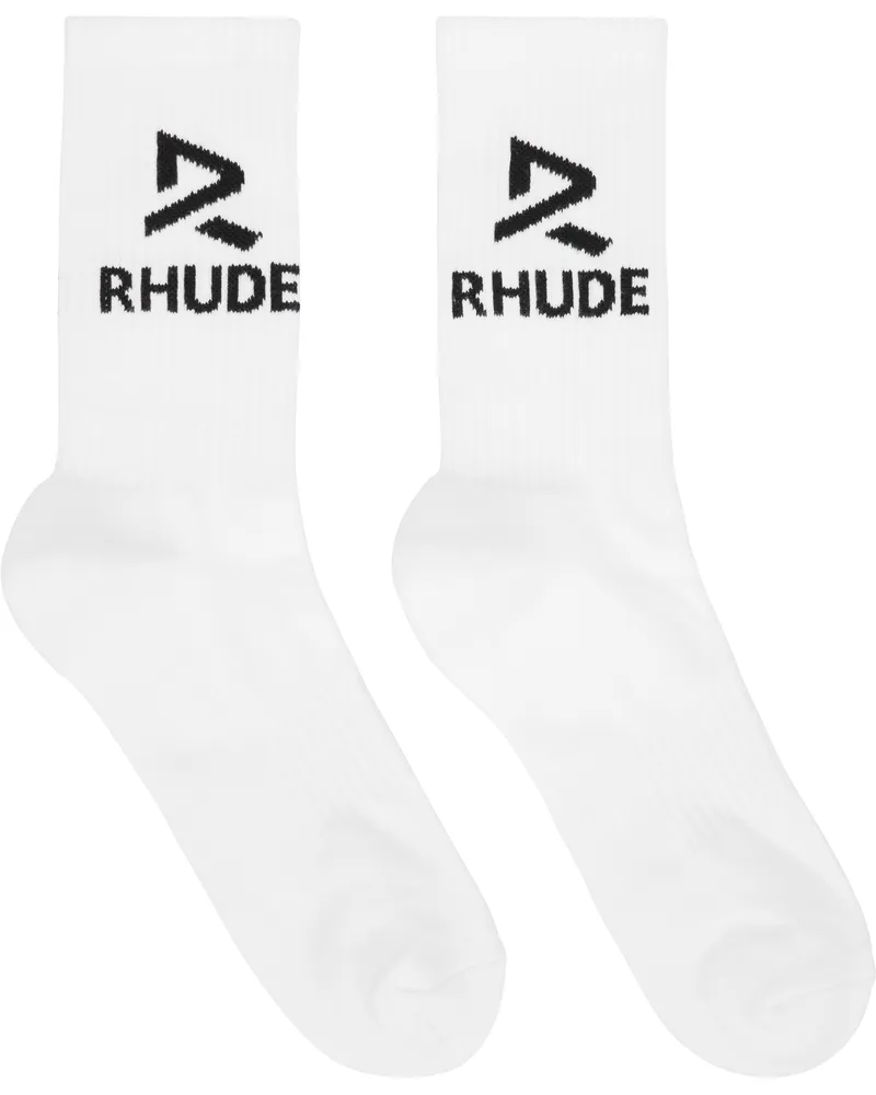 RHUDE White Trophy Racing Socks White