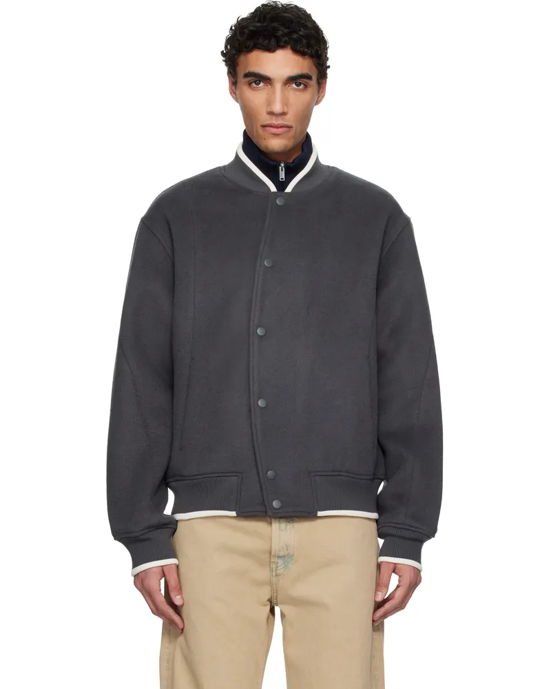Axel Arigato Gray Typo Varsity Bomber Jacket Dark