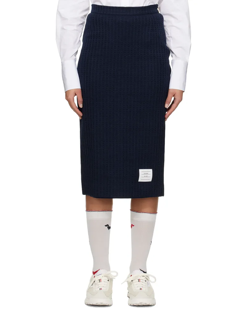 Thom Browne Navy Waffle Midi Skirt 415