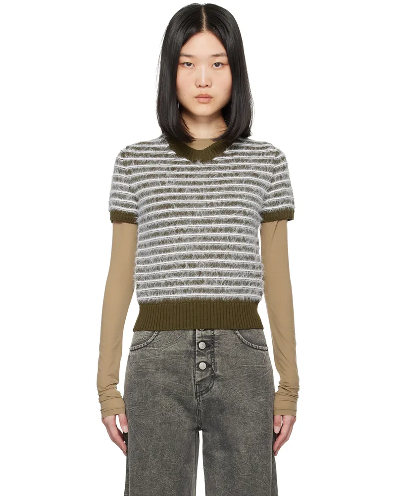 Maison Margiela Khaki & White Striped Sweater 962