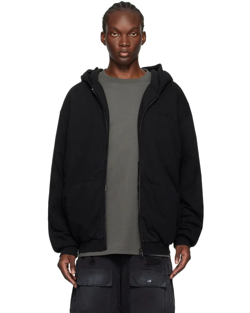 WE 11 DONE Black Padded Hoodie Black