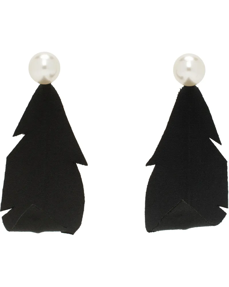 Marni Silver & Black Fabric Feather Earrings 00n99