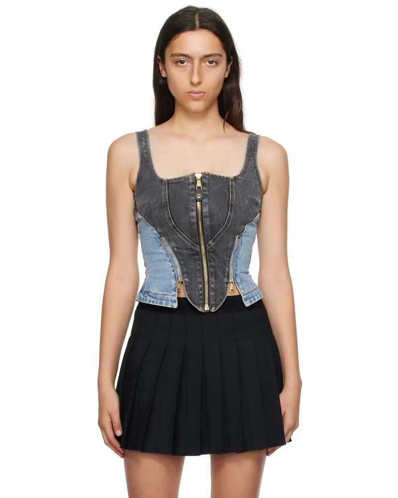 Versace Jeans Black Paneled Denim Tank Top E905