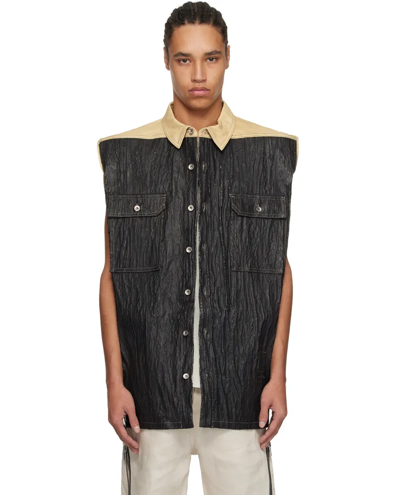 DRKSHDW by Rick Owens Black & Beige Hollywood Tommy Jumbo Denim Vest 8109