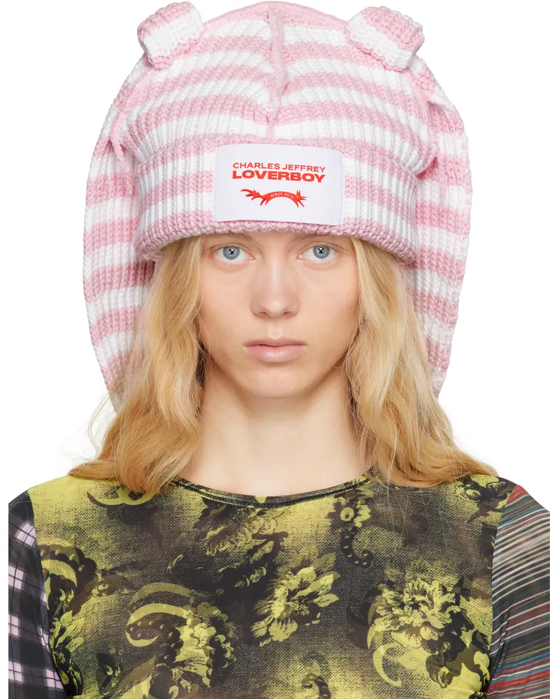 Charles Jeffrey Loverboy SSENSE Exclusive Pink & White Chunky Rabbit Beanie Pink