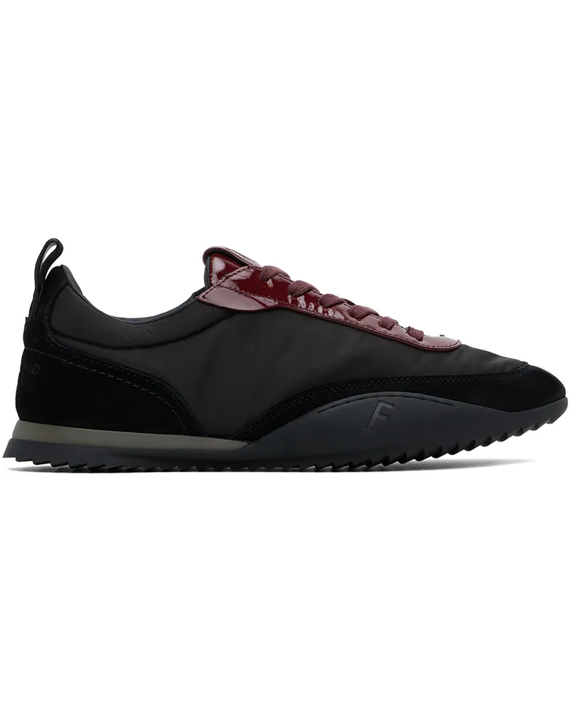 Ferragamo Black & Burgundy Patent Leather Trim Sneakers Nero