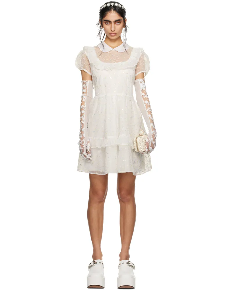 Anna Sui SSENSE Exclusive White Ruffled Minidress Cream
