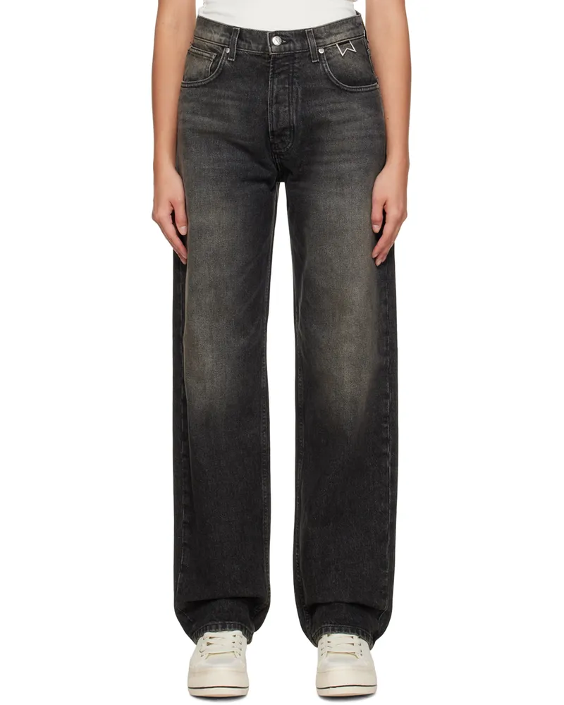 RHUDE Black Wide-Leg Jeans Black