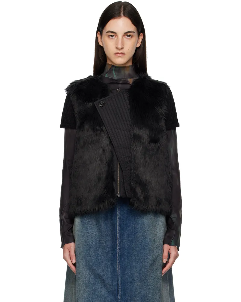 Andersson Bell Black Curved Placket Reversible Faux-Fur Vest Blk