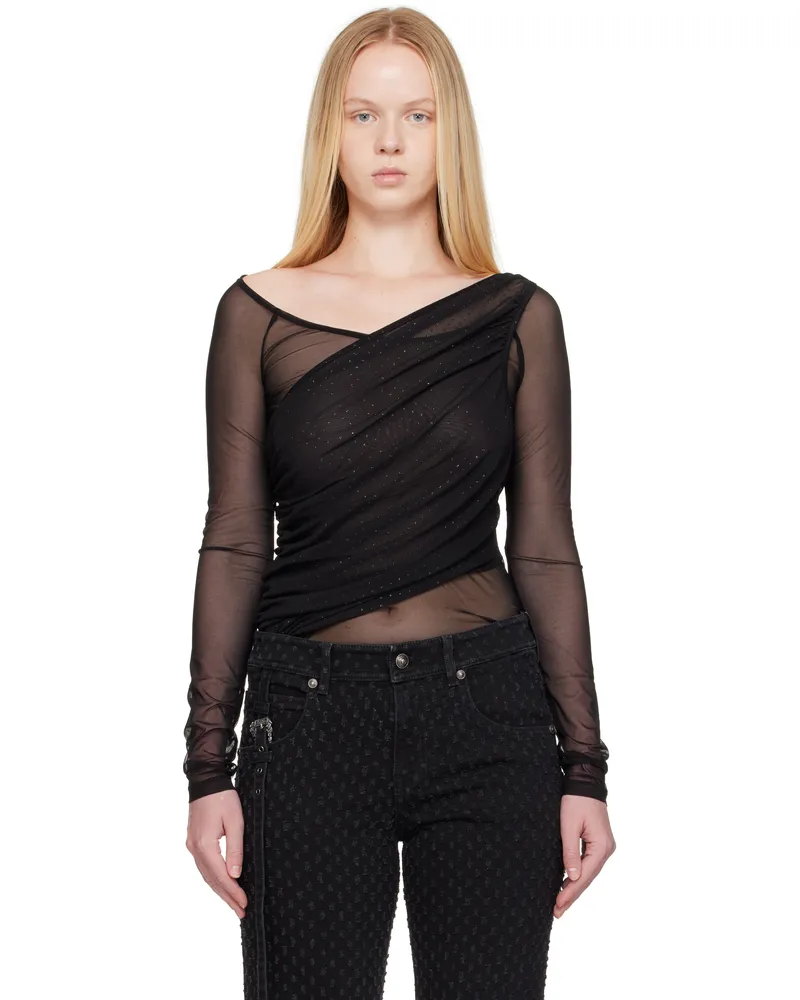 Versace Jeans Black 'STR' Tulle Glitter Top E899