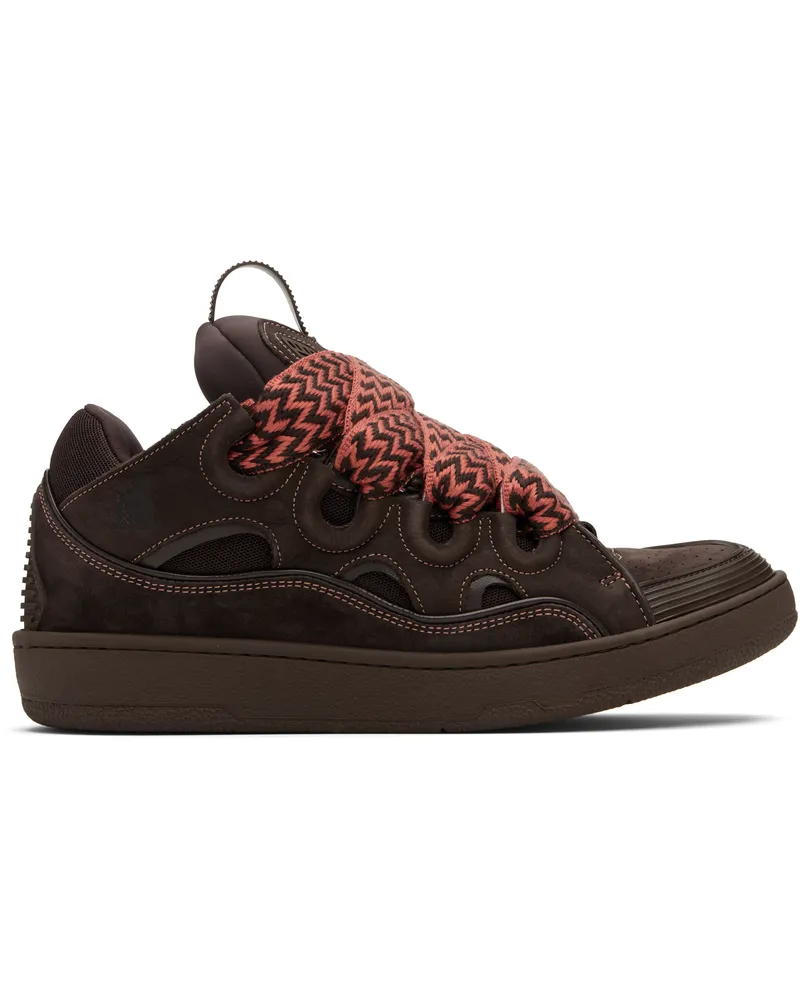 Lanvin Brown Curb Leather Sneakers Dark