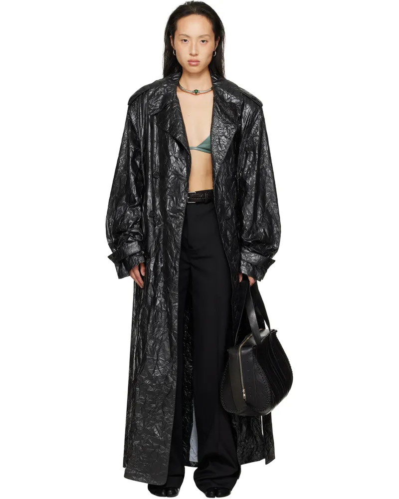 LU'U DAN Black Crumple Trench Coat Black