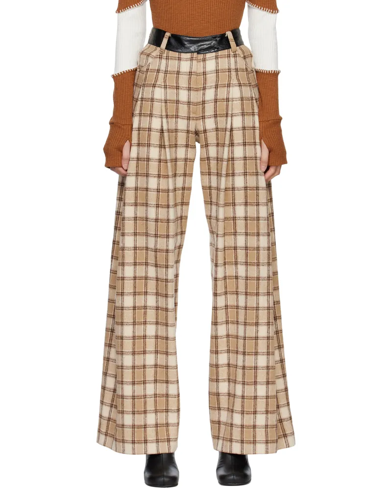 Kijun Beige Check Wide Trousers Beige
