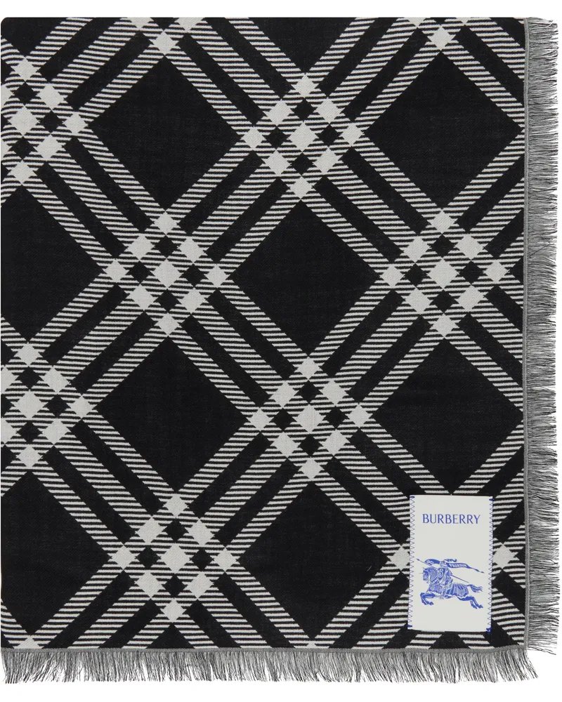 Burberry Black & White Wide Check Wool Silk Scarf Black