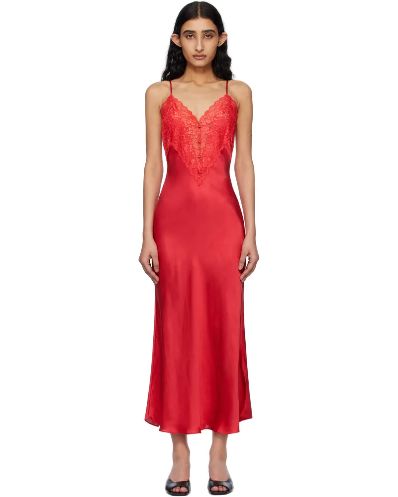 GUIZIO Red Nova Slip Maxi Dress Red