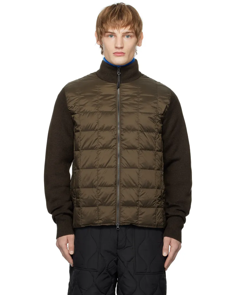 TAION Brown Hi Neck Knit Down Jacket D.choco