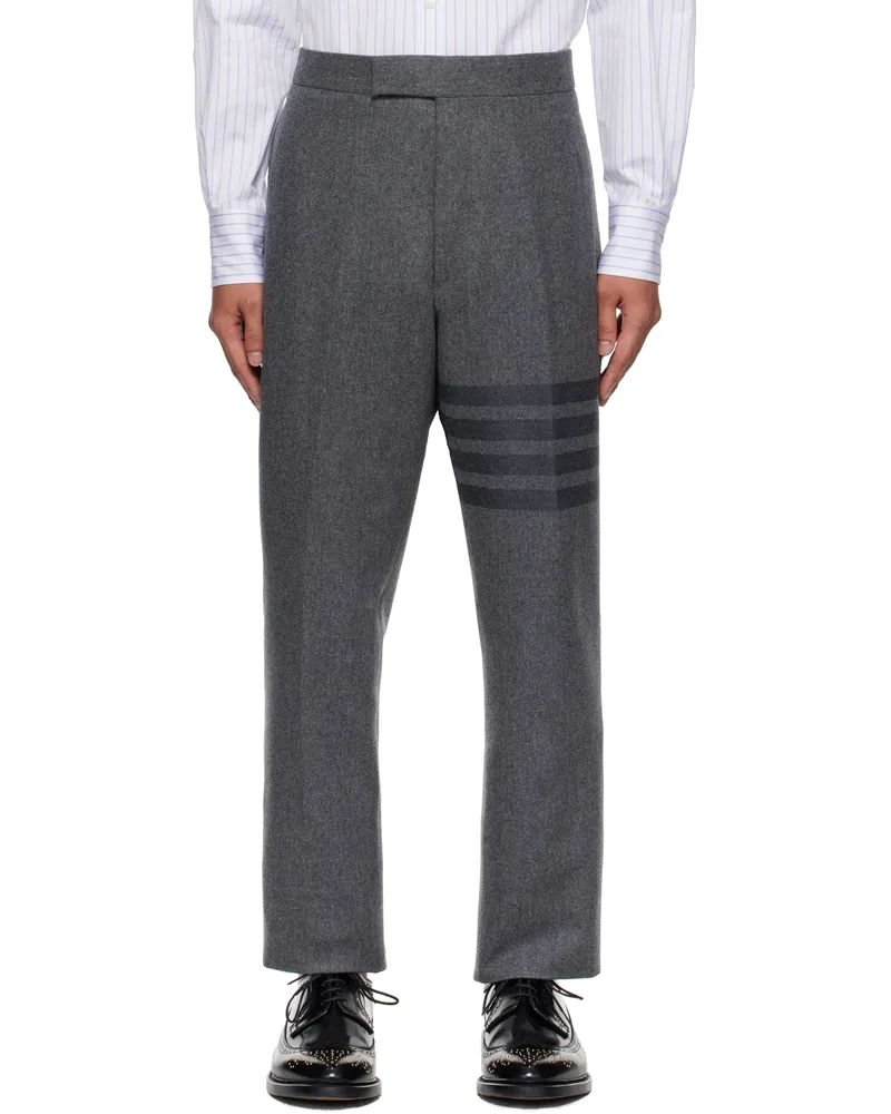 Thom Browne Gray Plain Weave 4-Bar Trousers Med