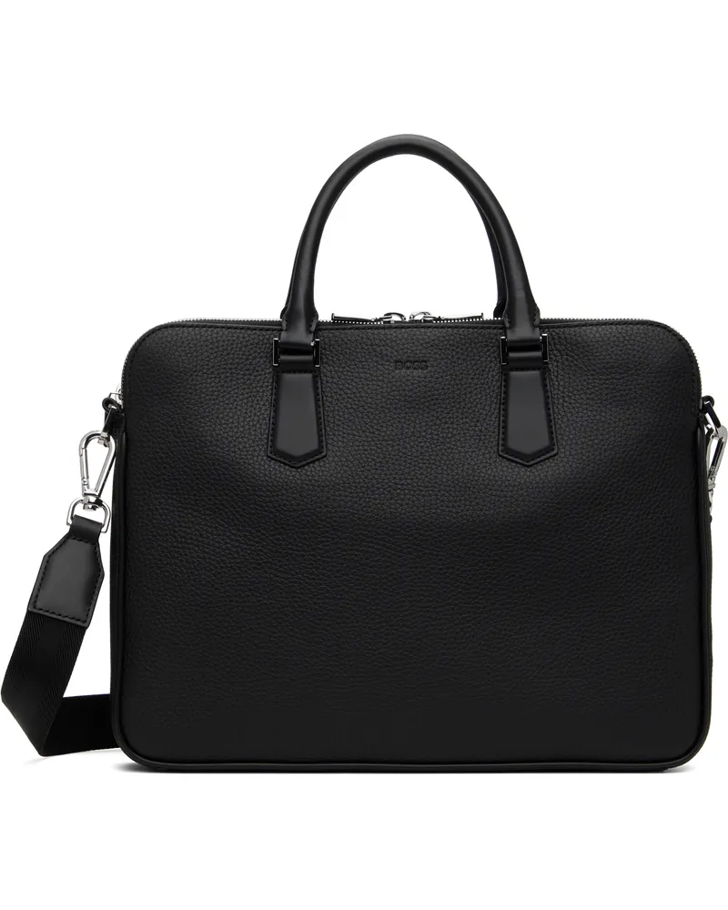 HUGO BOSS Black Italian Leather Slimline Logo Briefcase 001-black