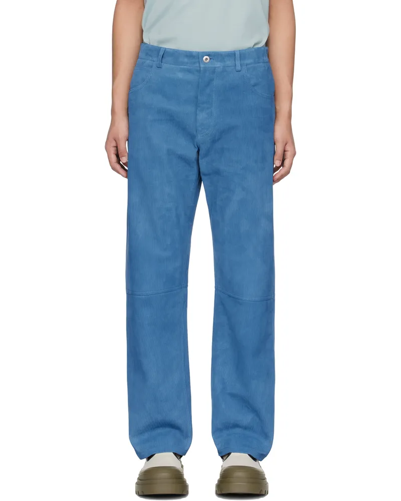 Bottega Veneta Blue Embossed Corduroy Suede Trousers 4185