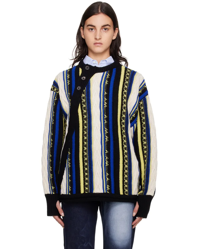 Adererror Blue & Yellow Buttoned Sweater Black