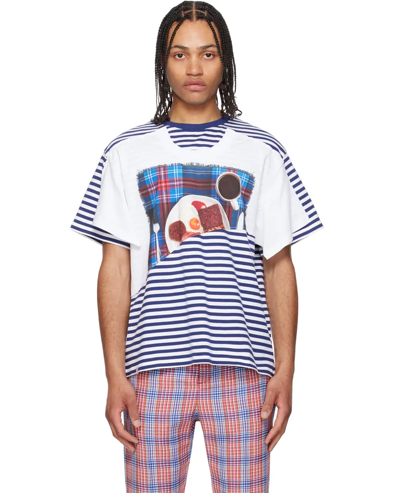 Charles Jeffrey Loverboy White & Navy Auld Hag Edition Double T-shirt Blue
