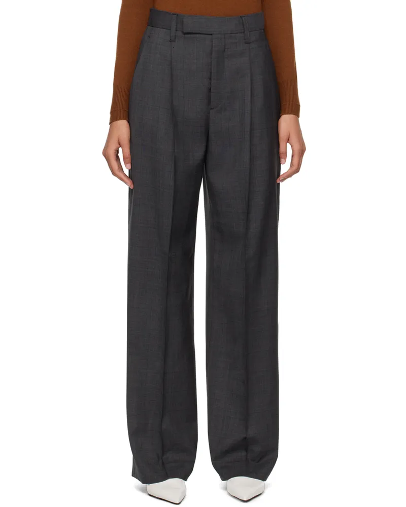 Maria Mcmanus Gray Wide Leg High Rise Trousers Charcoal