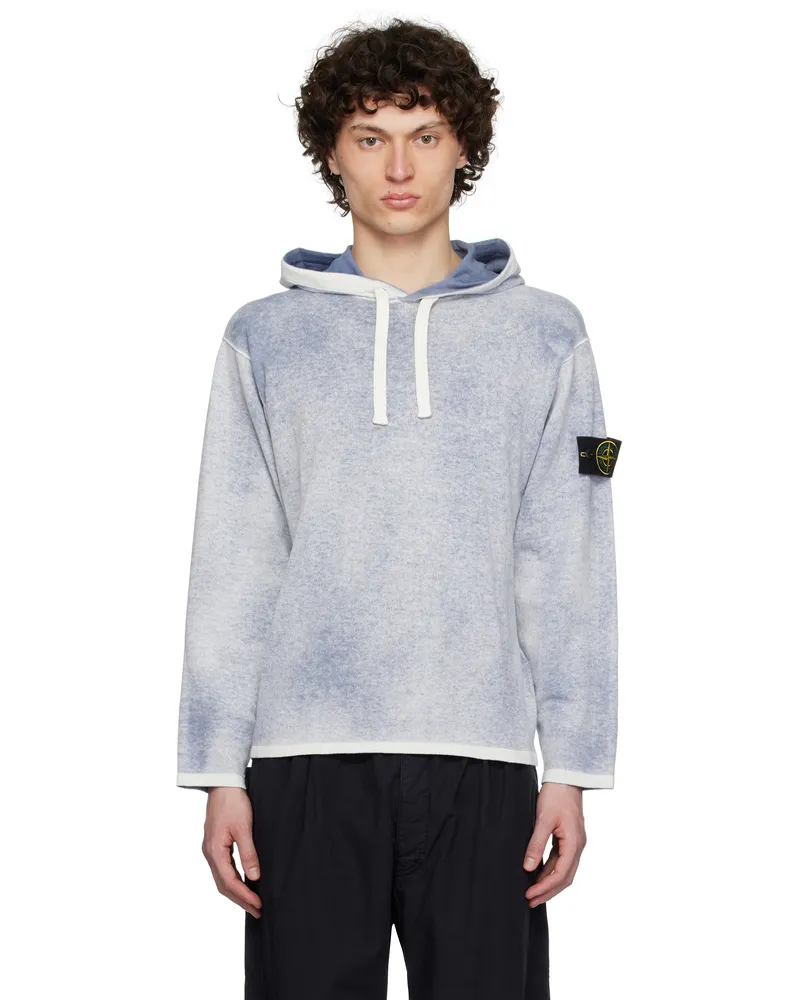 Stone Island Gray & Blue Raw Hand Light Reversible Hoodie V0024