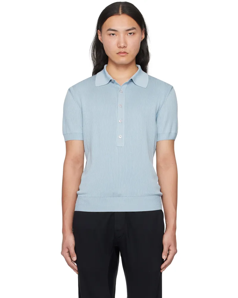 Tom Ford Blue Spread Collar Polo Light