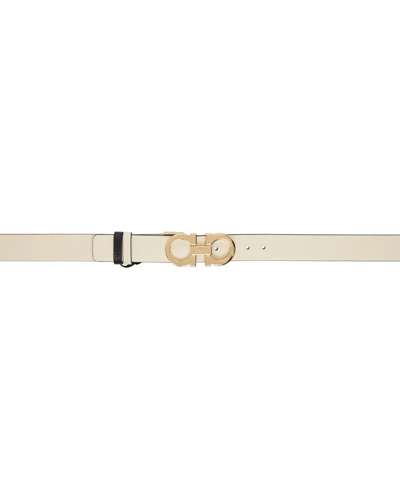 Ferragamo Beige & Black Adjustable Gancini Reversible Belt 802