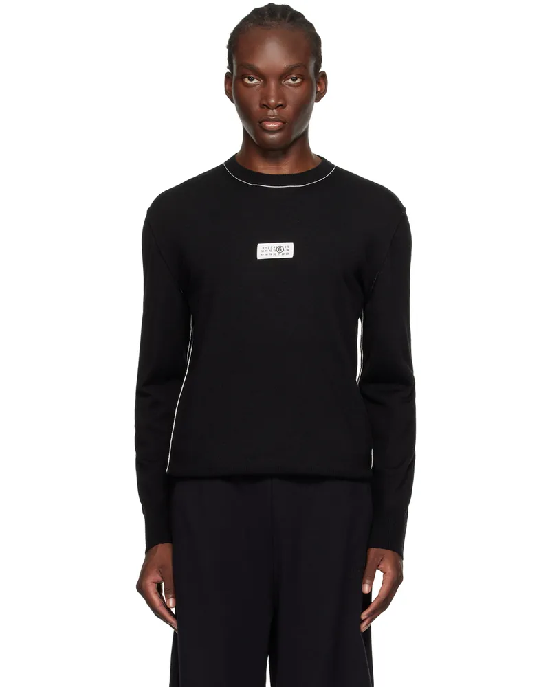 Maison Margiela Black Virgin Wool Logo Patch Sweater 900