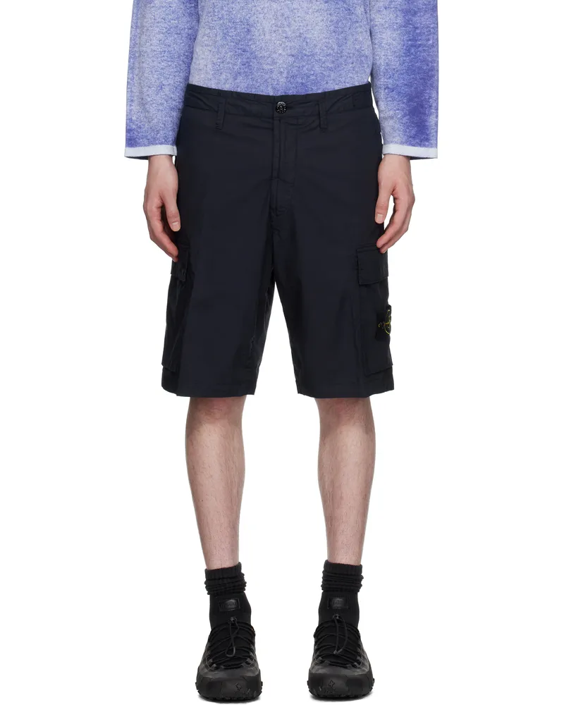 Stone Island Navy Stretch Cotton Tela Paracadute Shorts A0020