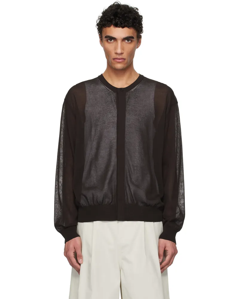 AMOMENTO Brown Sheer Round Cardigan Dark